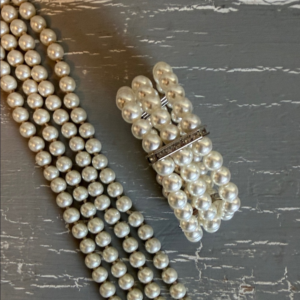 Classic Faux White Pearl Necklace and Bracelet Set - Elegant Women’s Jewelry